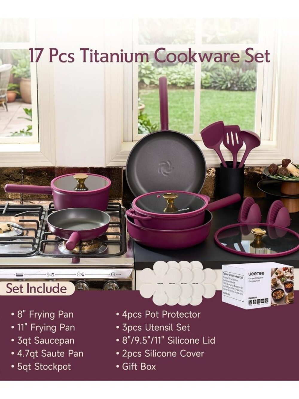 Non-Stick Titanium Cookware Set | Healthy Pots & Pans for Easy Cooking - Picture 2 of 9